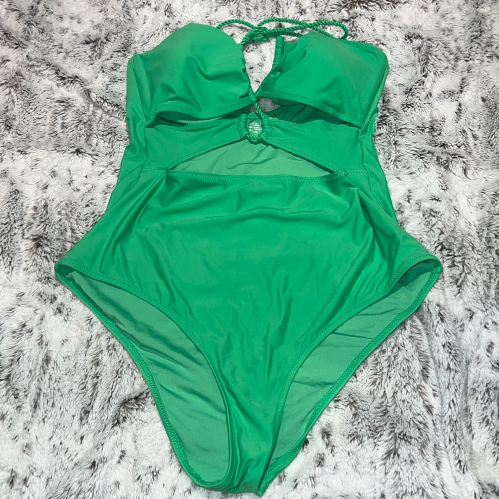 Aerie Green Cheeky Cut Out One Piece Bathing Suit